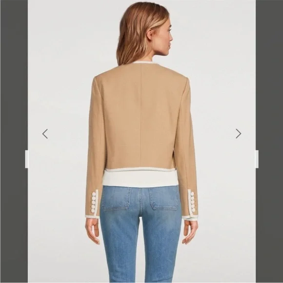 Veronica Beard Beale Contrast Detail Cotton Blend Tweed Jacket in Khaki Size 14 - Picture 3 of 14